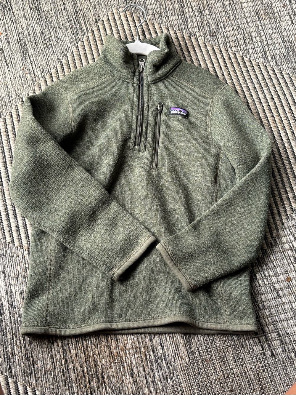 Patagonia Boy’s Olive Green 1/4-Zip Worn Wear Fleece Sweater